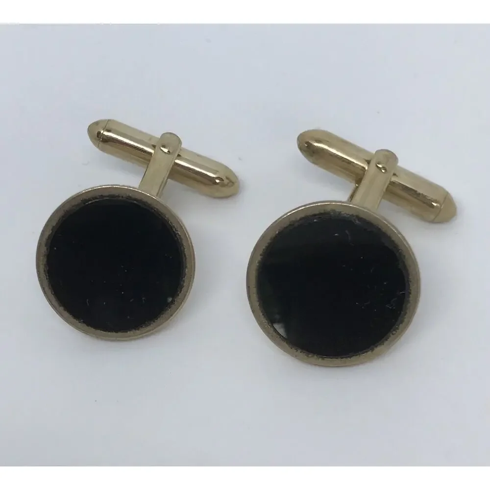 Vintage Signed Swank Goldtone and Black Leverback Cufflinks